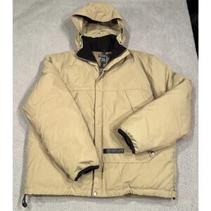 VTG Polo Ralph Lauren Down Feather Puffer Jacket Khaki Tan Packable Hood Large